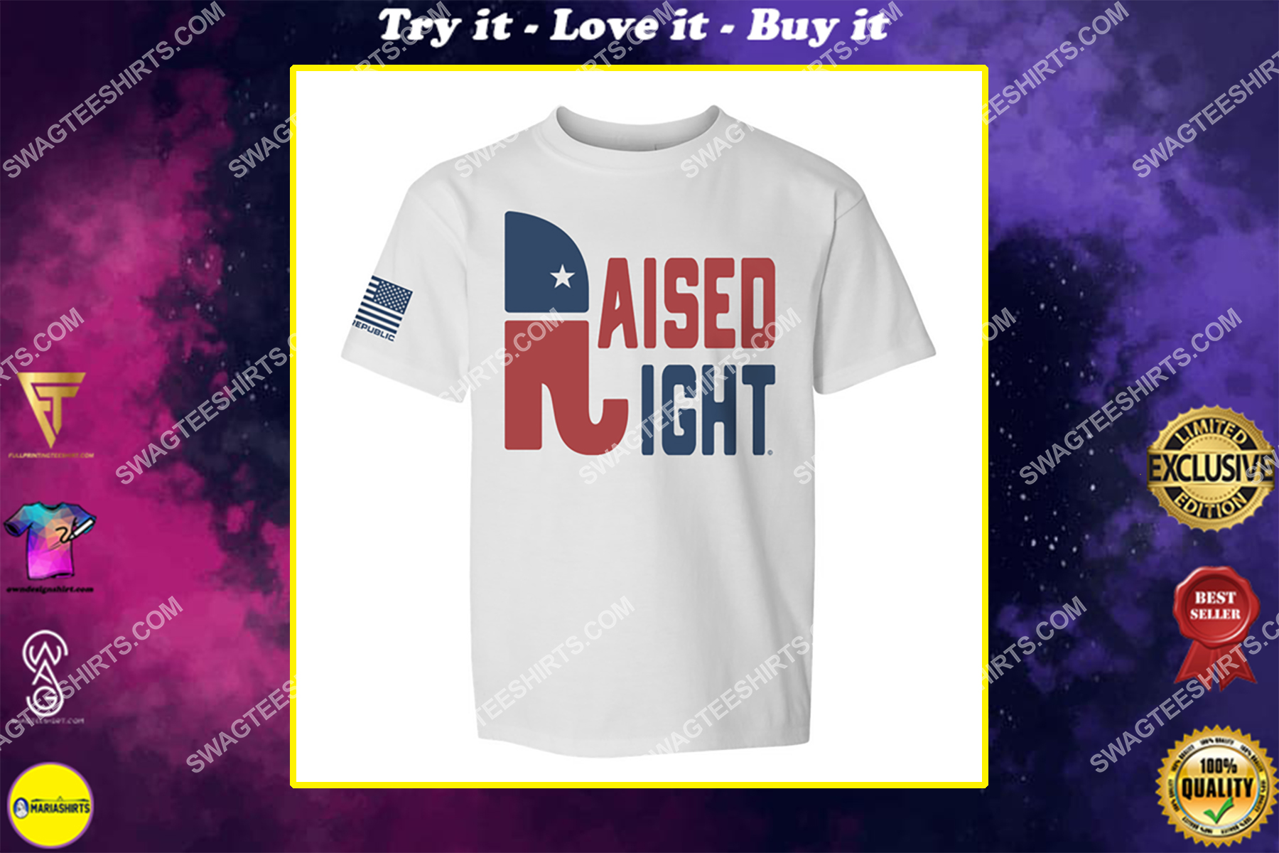 raised right republican elephant political full print shirt