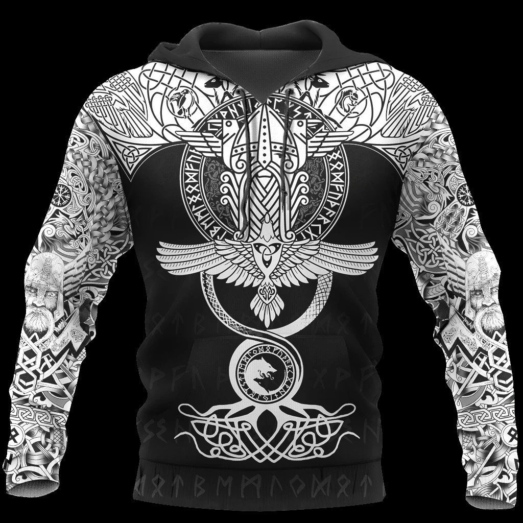 raven of odin viking symbol all over printed hoodie 1