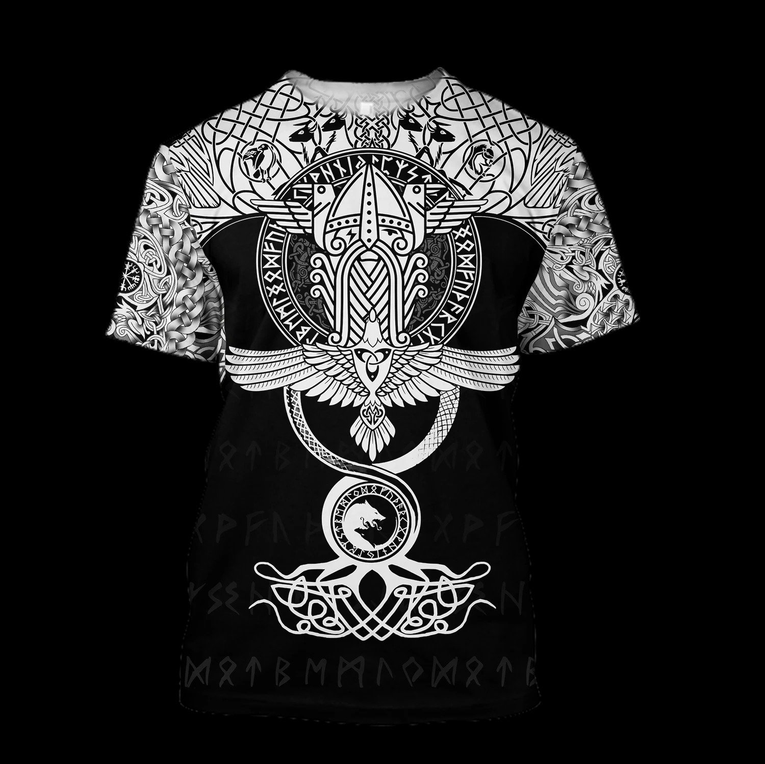 raven of odin viking symbol all over printed tshirt