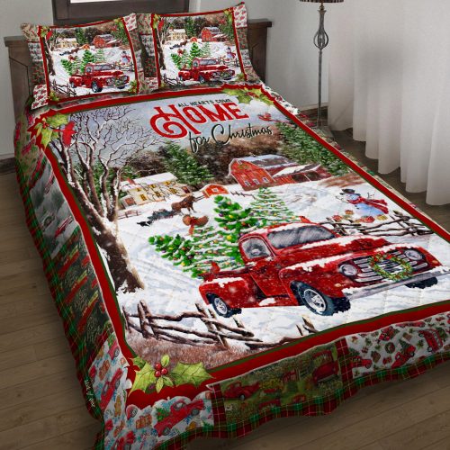 red truck all hearts come home for christmas all over print bedding set 3
