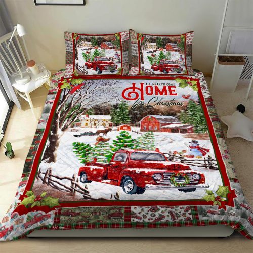 red truck all hearts come home for christmas all over print bedding set 4