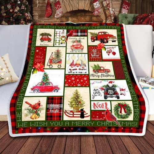 red truck and merry christmas all over print blanket 2