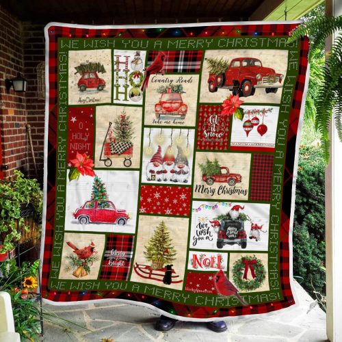 red truck and merry christmas all over print blanket 3