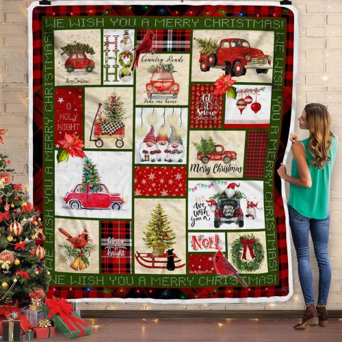 red truck and merry christmas all over print blanket 4