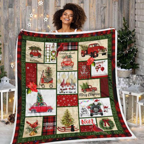 red truck and merry christmas all over print blanket 5