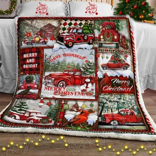 red truck christmas merry and bright all over printed blanket 2
