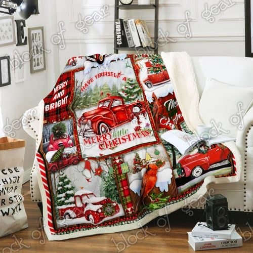 red truck christmas merry and bright all over printed blanket 3
