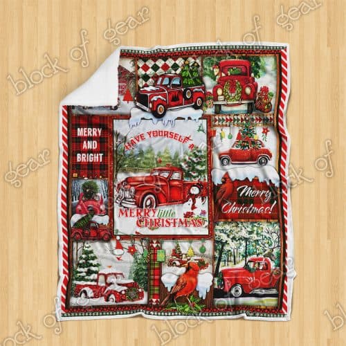 red truck christmas merry and bright all over printed blanket 4