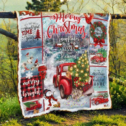red truck merry christmas snowflakes and kisses from heaven blanket 4