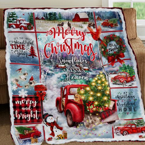 red truck merry christmas snowflakes and kisses from heaven blanket 5