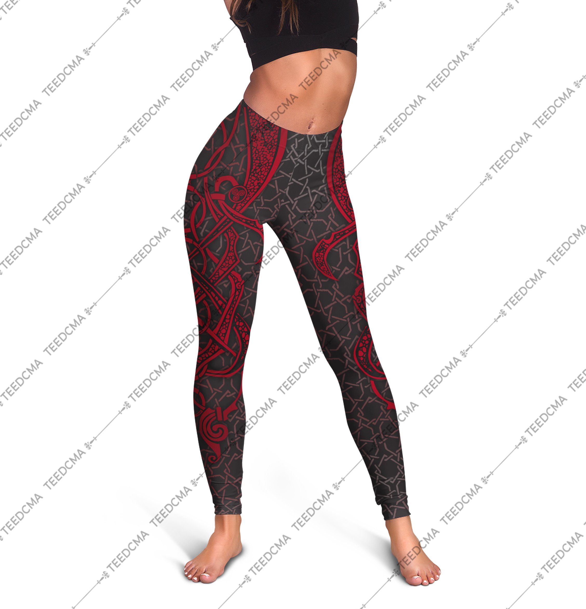 red viking freya all over printed legging
