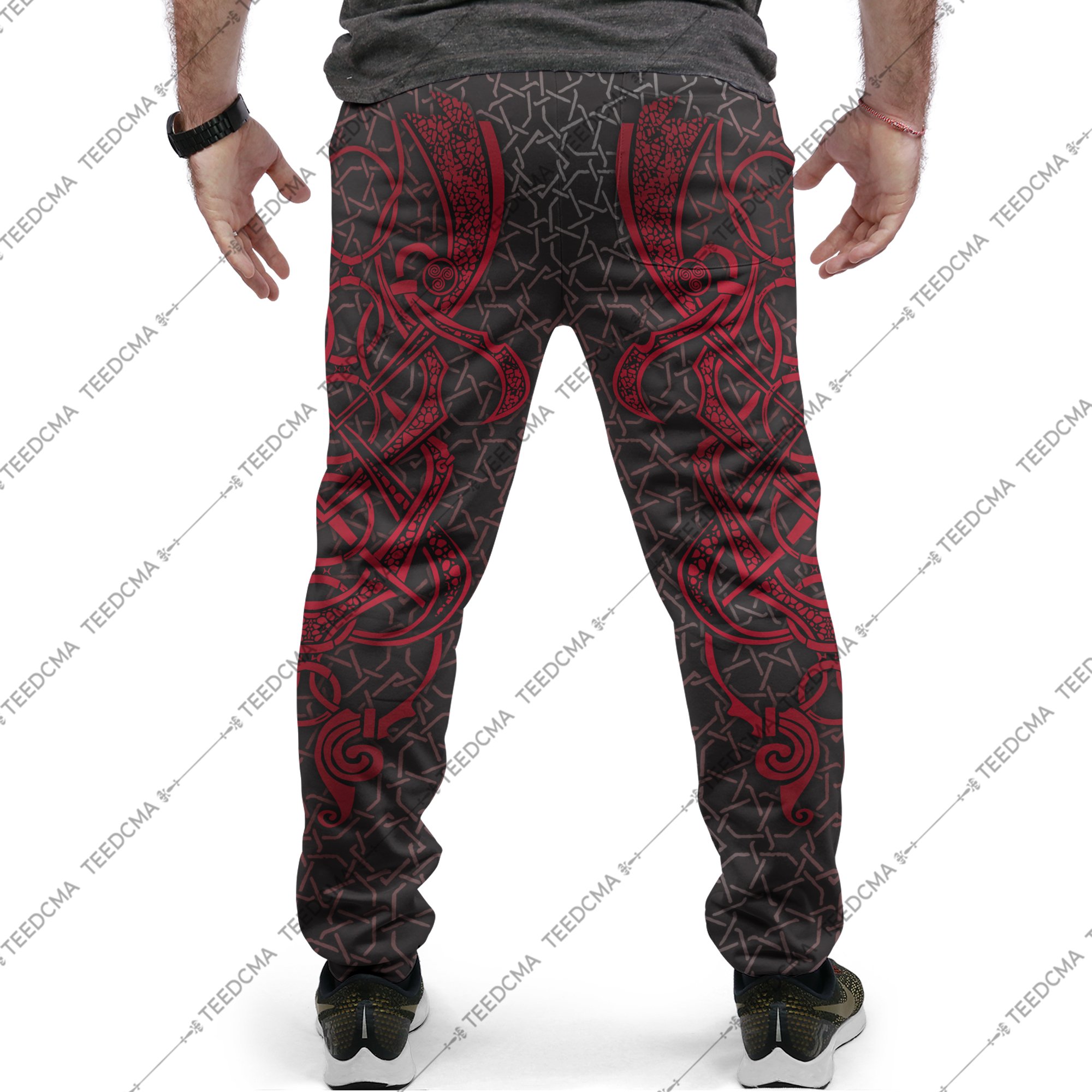 red viking freya all over printed long-pants - back