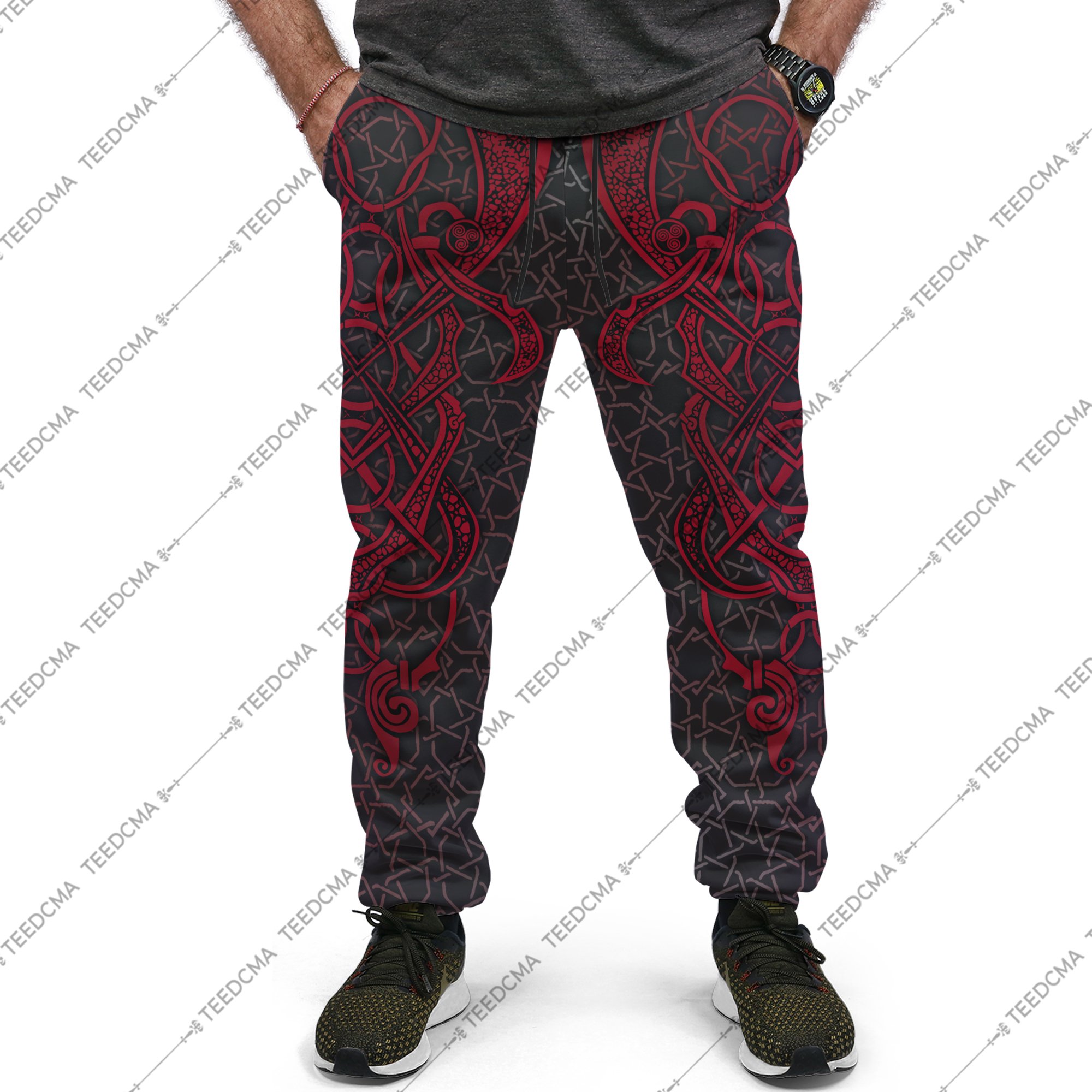 red viking freya all over printed long-pants