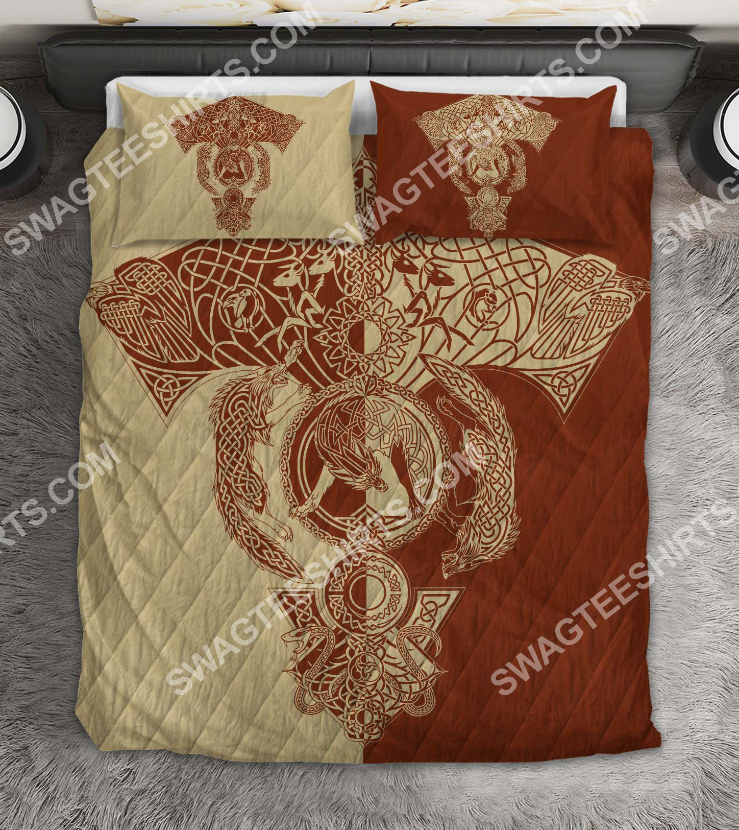red wolf viking all over printed bedding set 2(2) - Copy