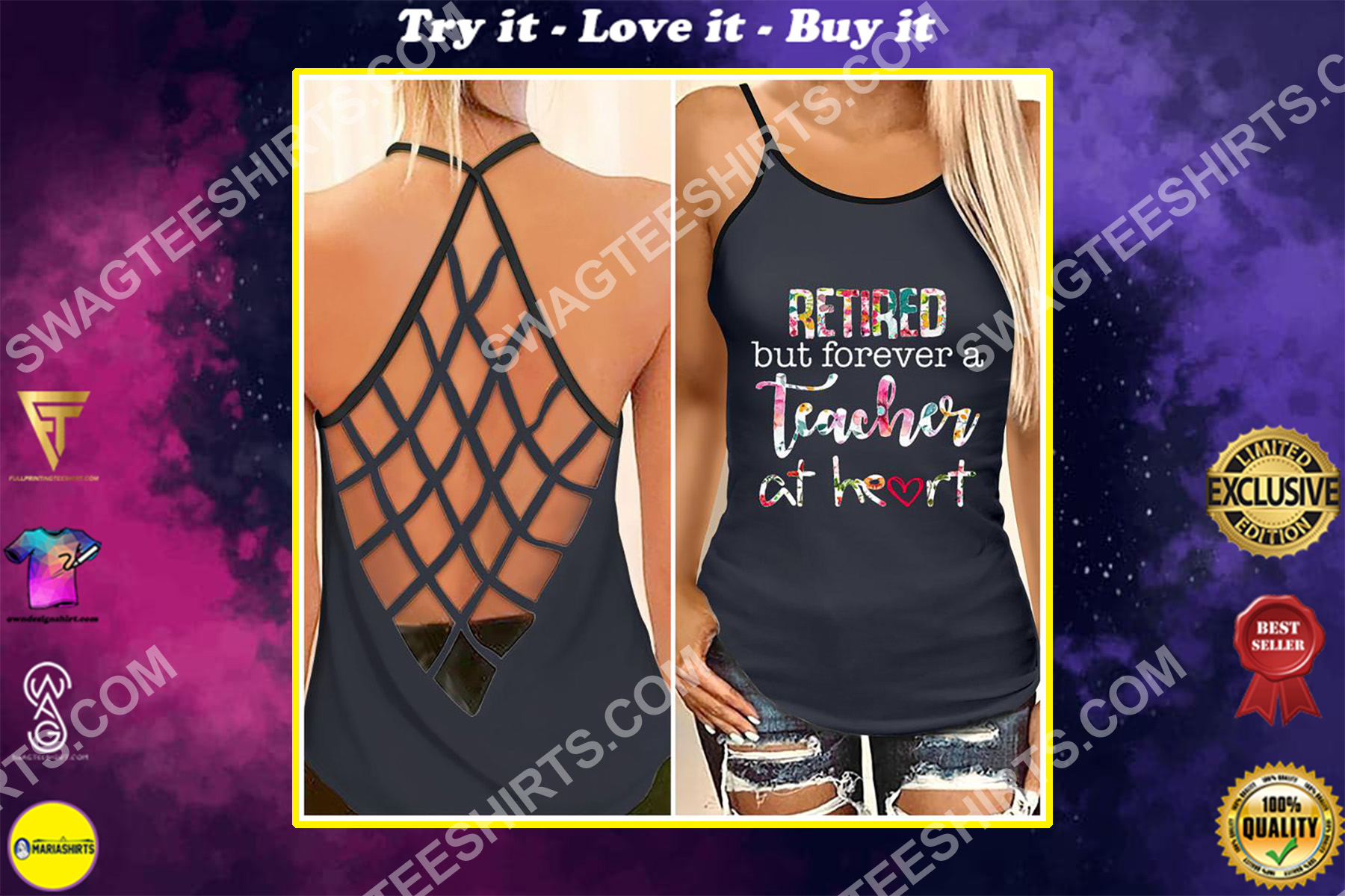 retired but not forever a teacher at heart strappy back tank top