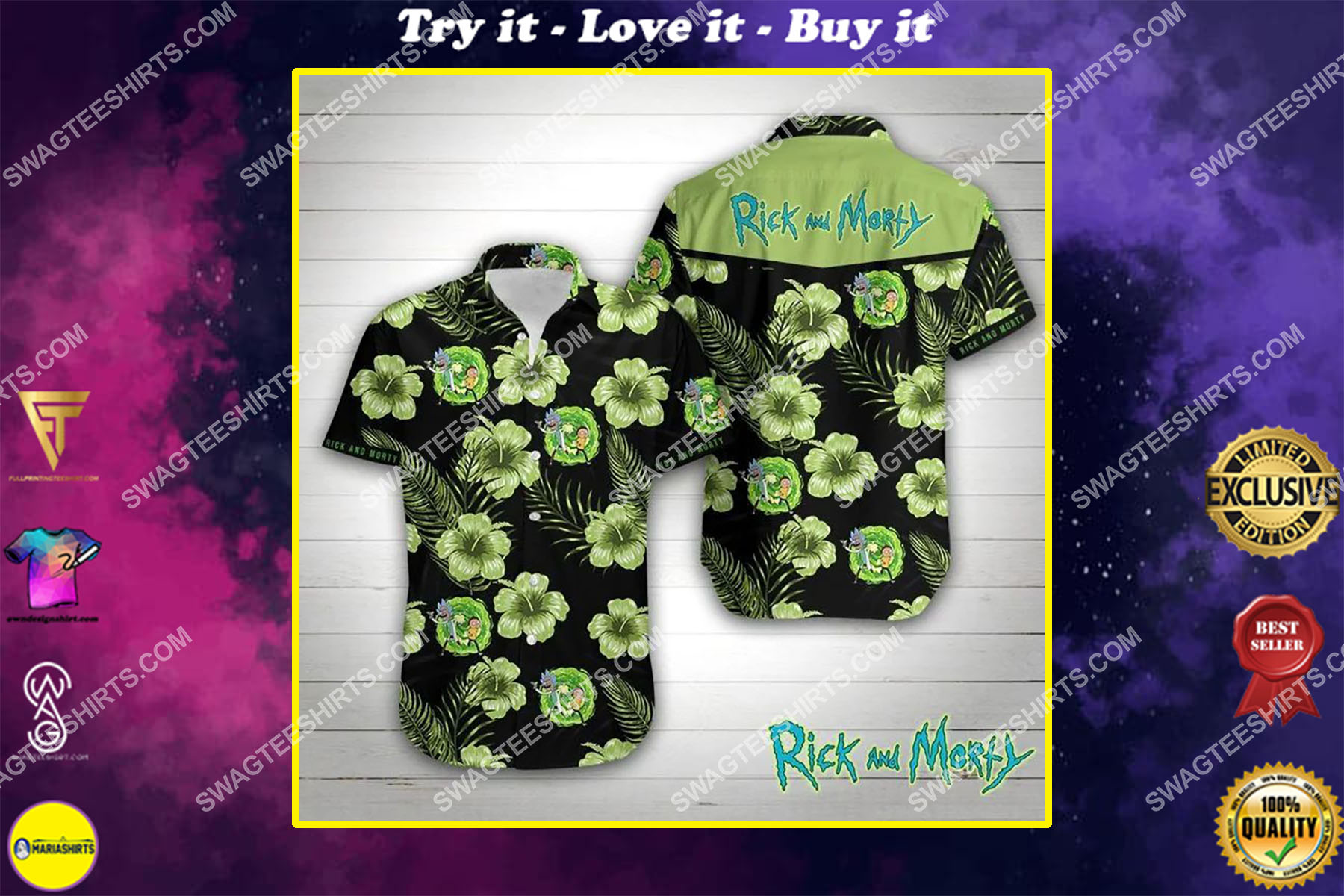 rick and morty tv show all over print hawaiian shirt