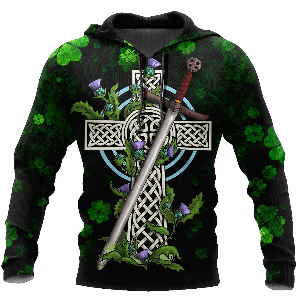 saint patricks day irish pride and sword full printing hoodie