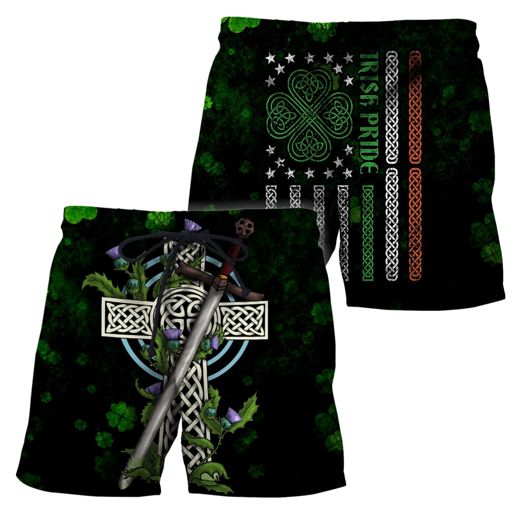 saint patricks day irish pride and sword full printing shorts