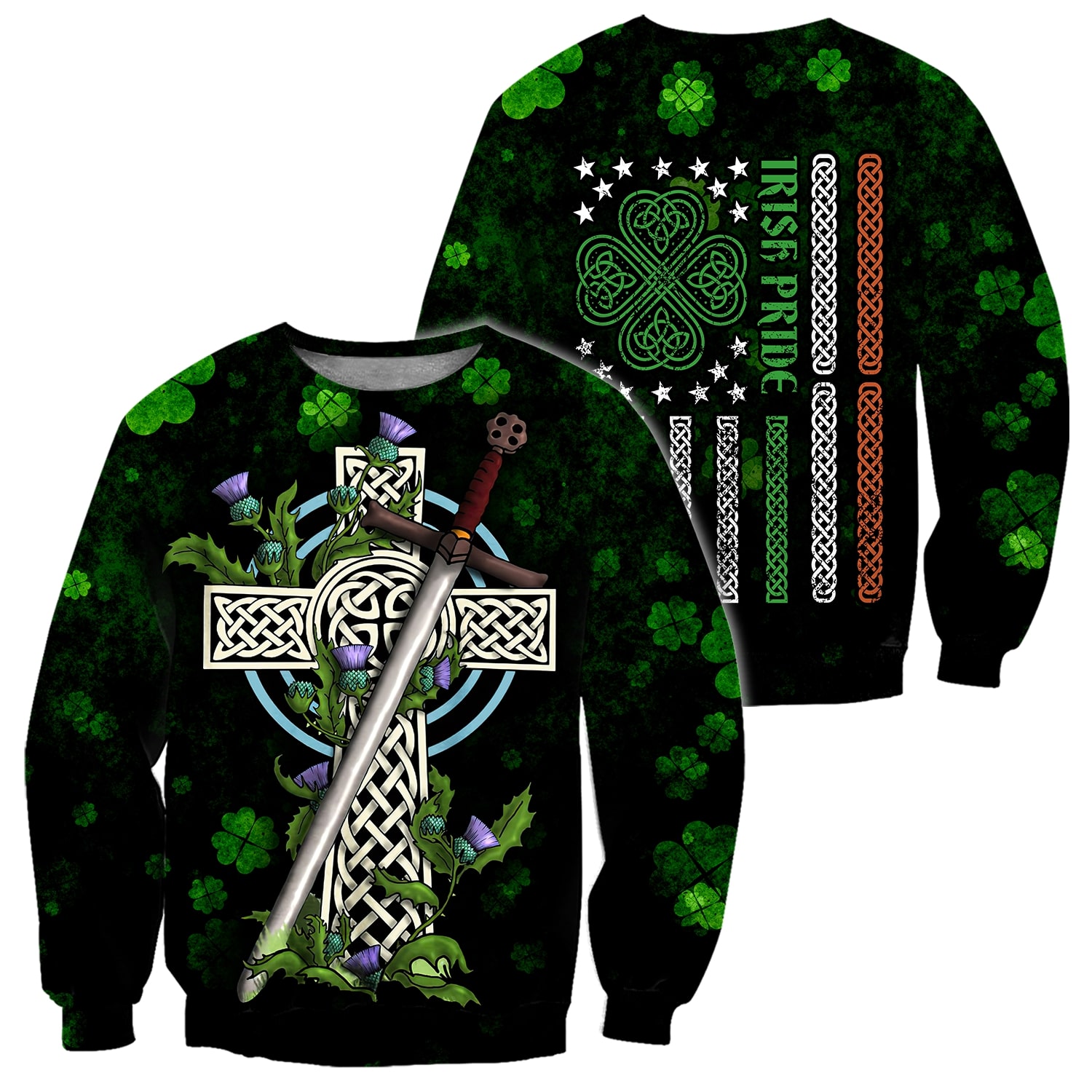 saint patricks day irish pride and sword full printing sweatshirt