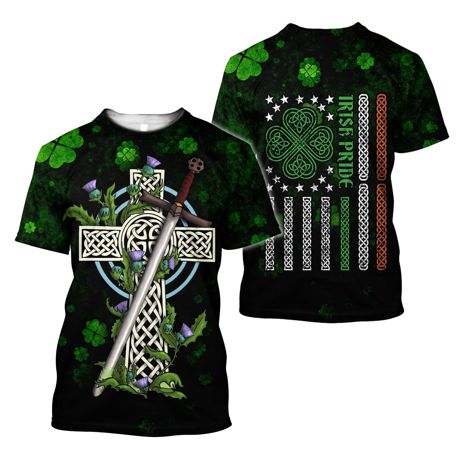 saint patricks day irish pride and sword full printing tshirt