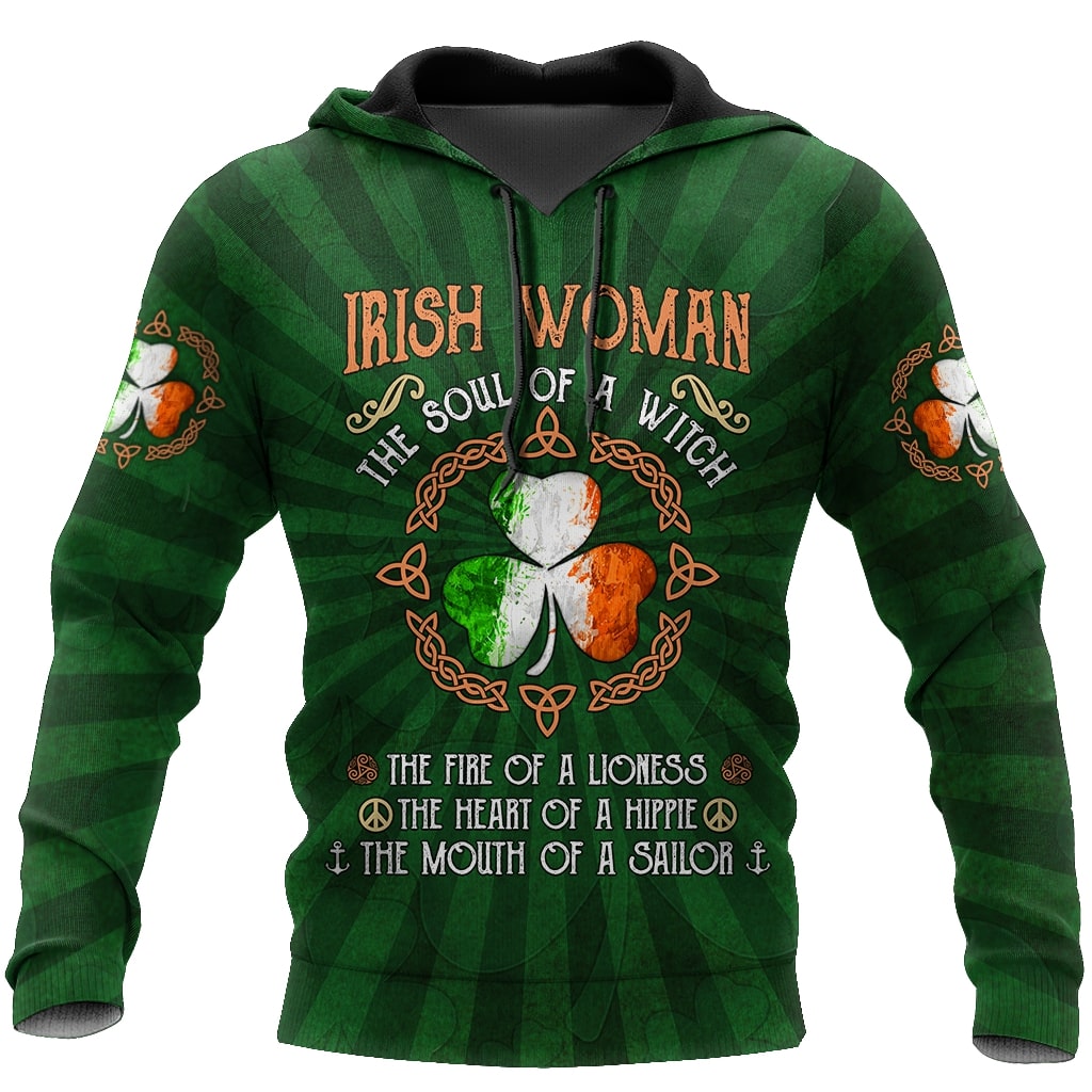 saint patricks day irish woman the soul of a witch all over print hoodie