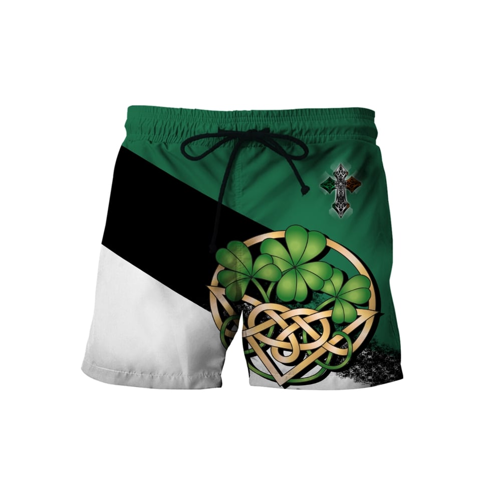 saint patricks day shamrock celtic cross all over print shorts