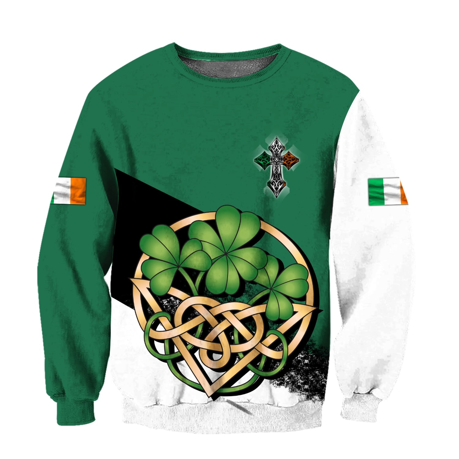 saint patricks day shamrock celtic cross all over print sweatshirt