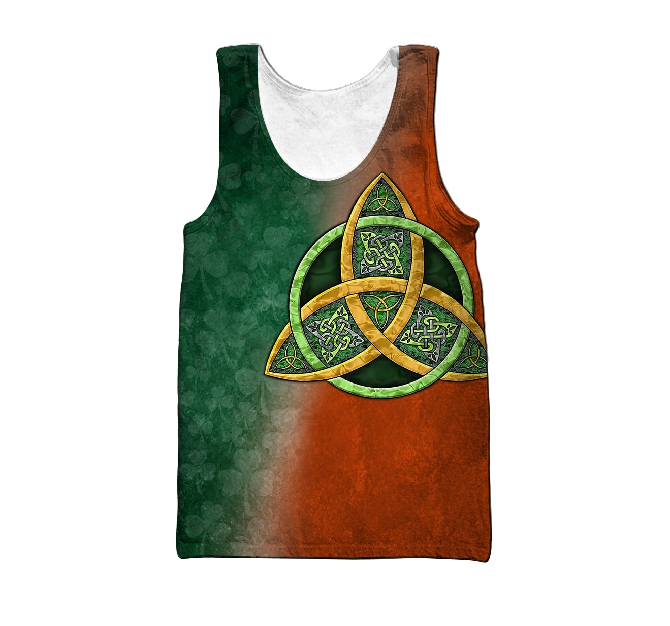 saint patricks day the celtic cross flag of Ireland full printing tank top