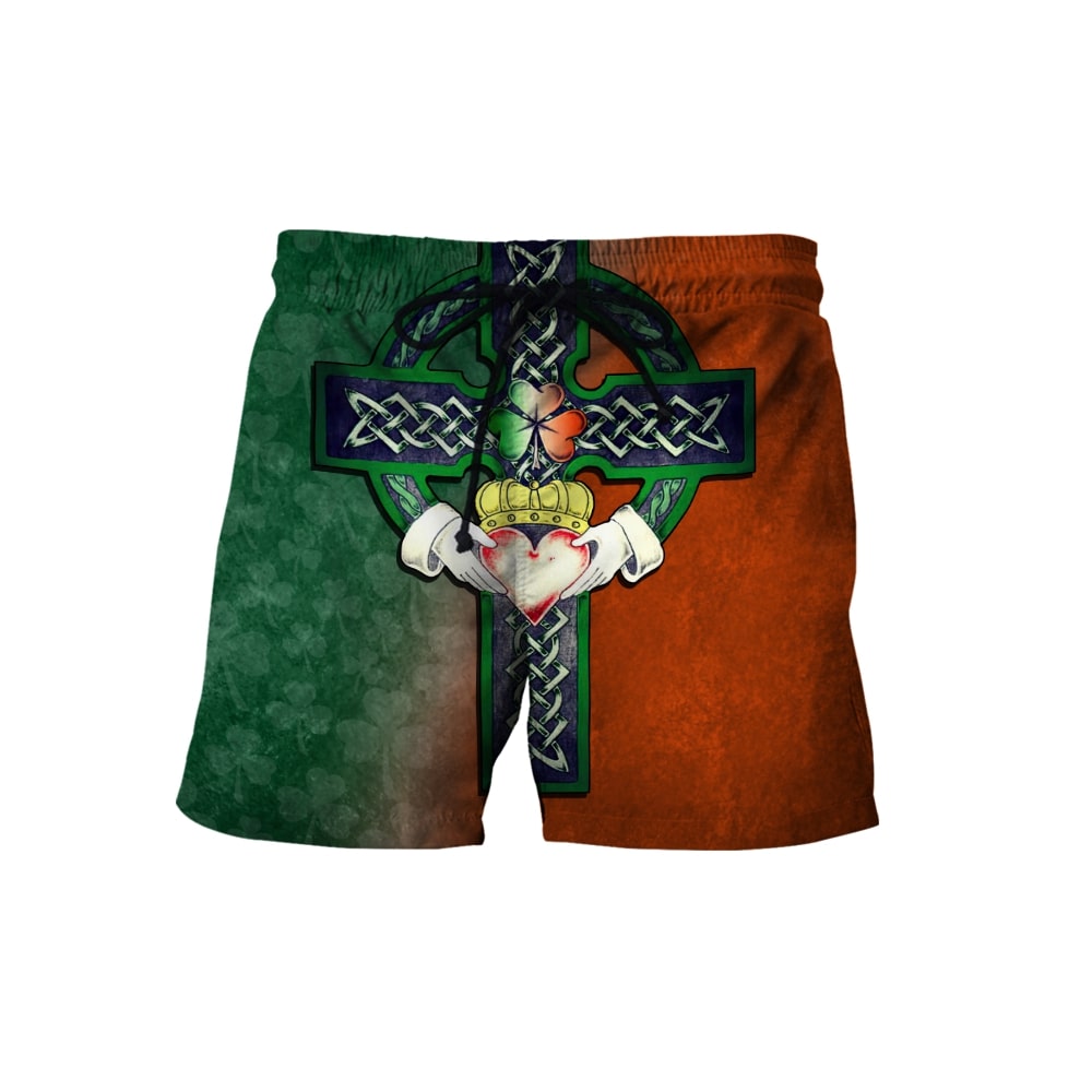 saint patricks day the celtic cross heart full printing shorts