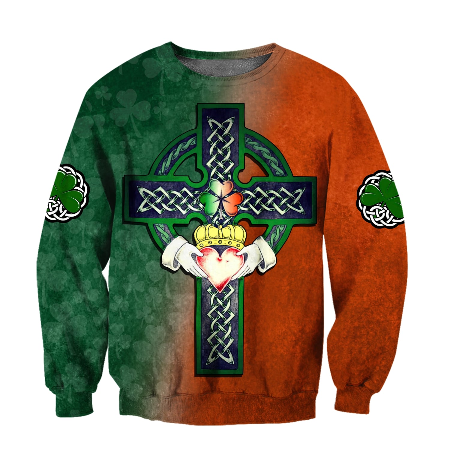 saint patricks day the celtic cross heart full printing sweatshirt