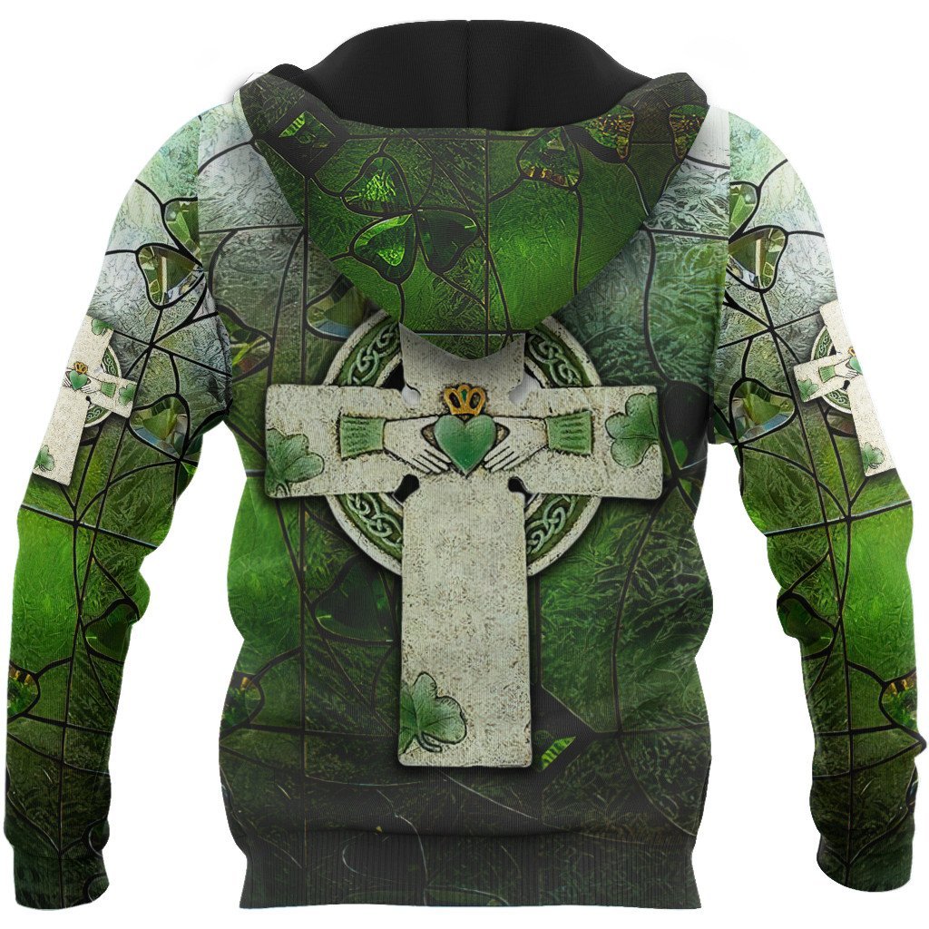 saint patricks day the celtic cross vintage full printing hoodie - back