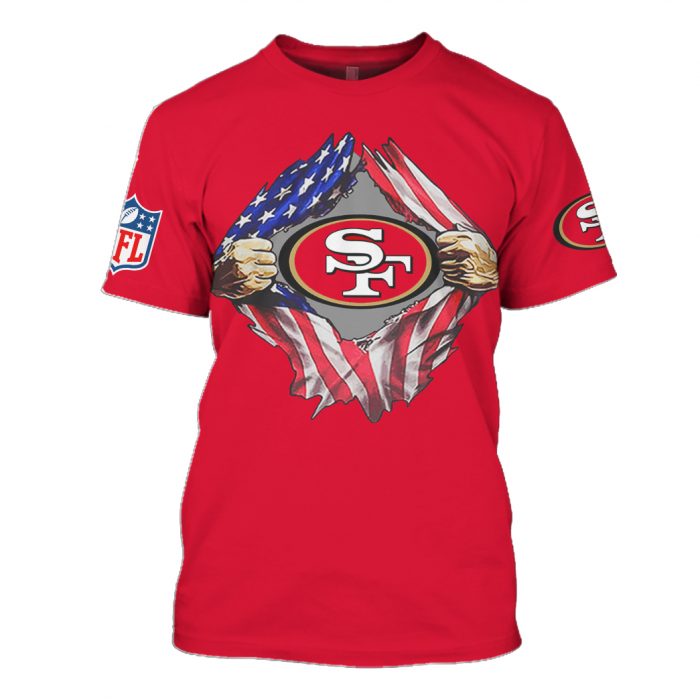 san francisco 49ers american flag full over printed tshirt