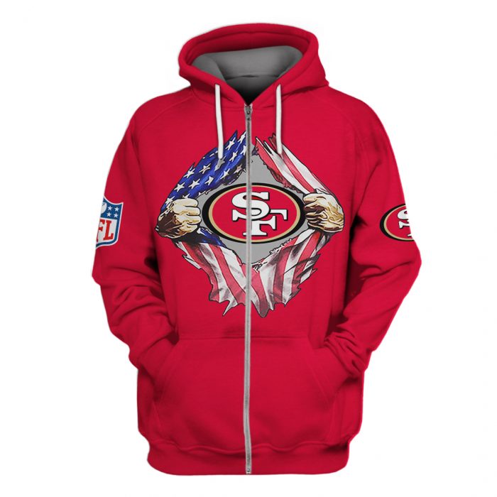 san francisco 49ers american flag full over printed zip hoodie