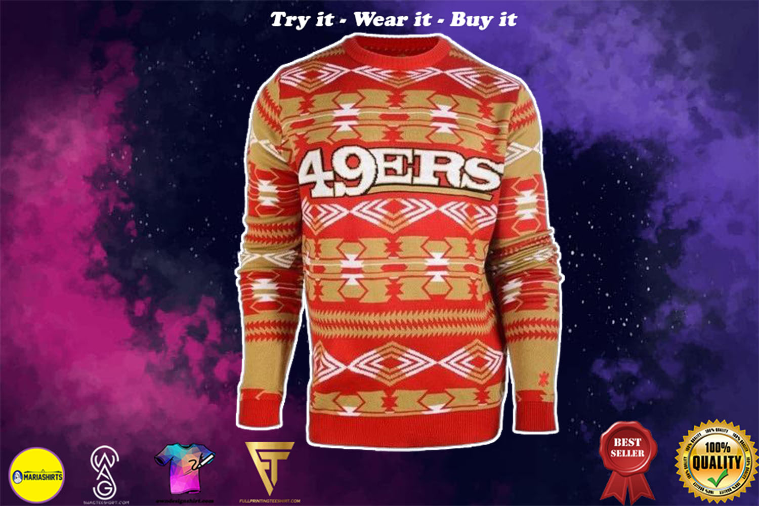 san francisco 49ers aztec print ugly christmas sweater