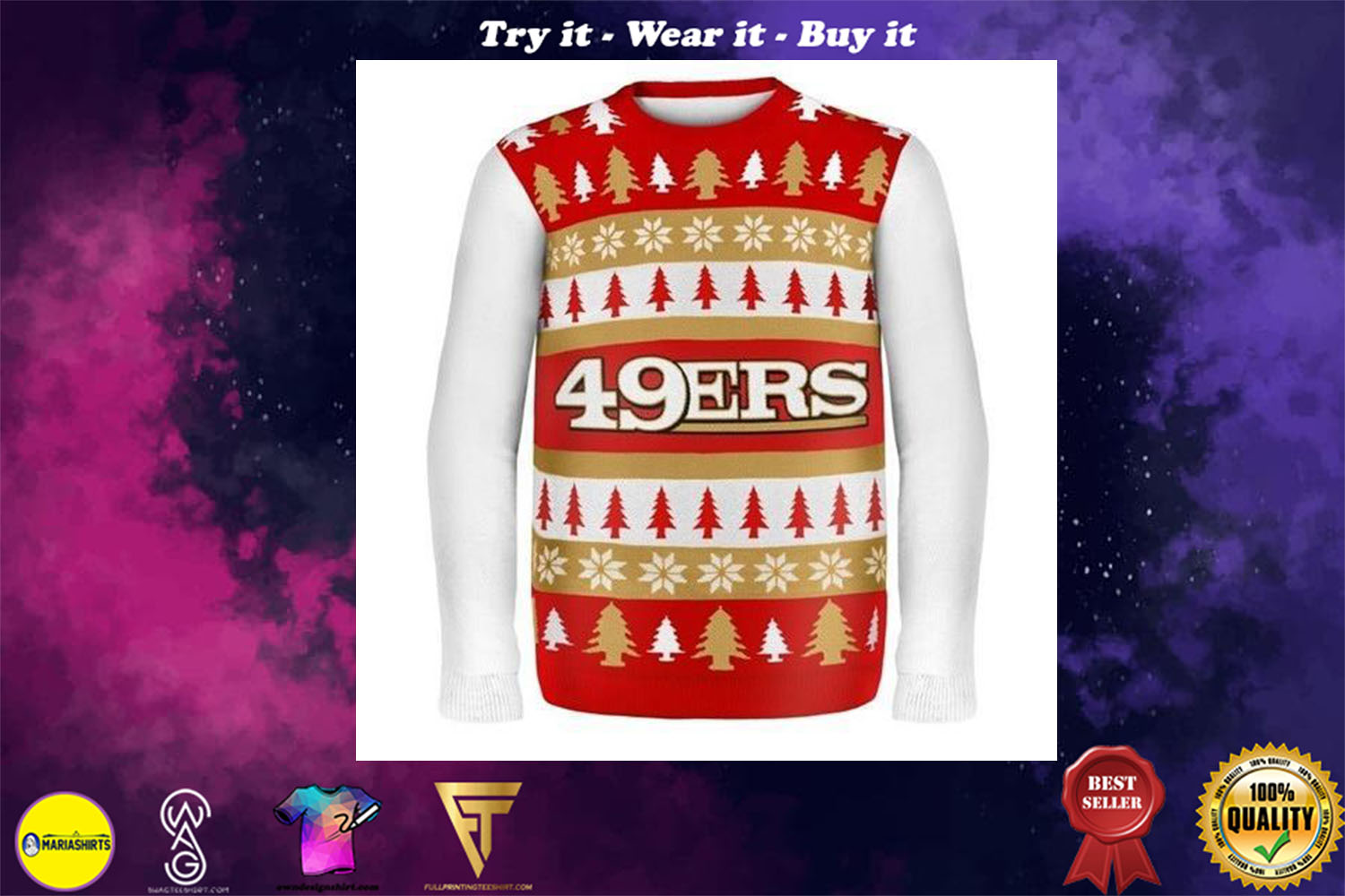 san francisco 49ers word mark ugly christmas sweater