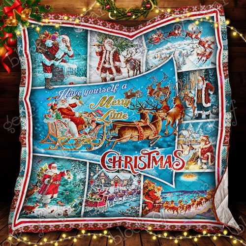 santa claus and reindeer red truck have yourself a merry little christmas quilt 2