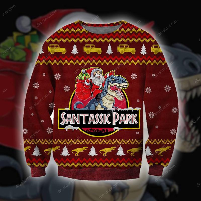 santassic park all over printed ugly christmas sweater 3