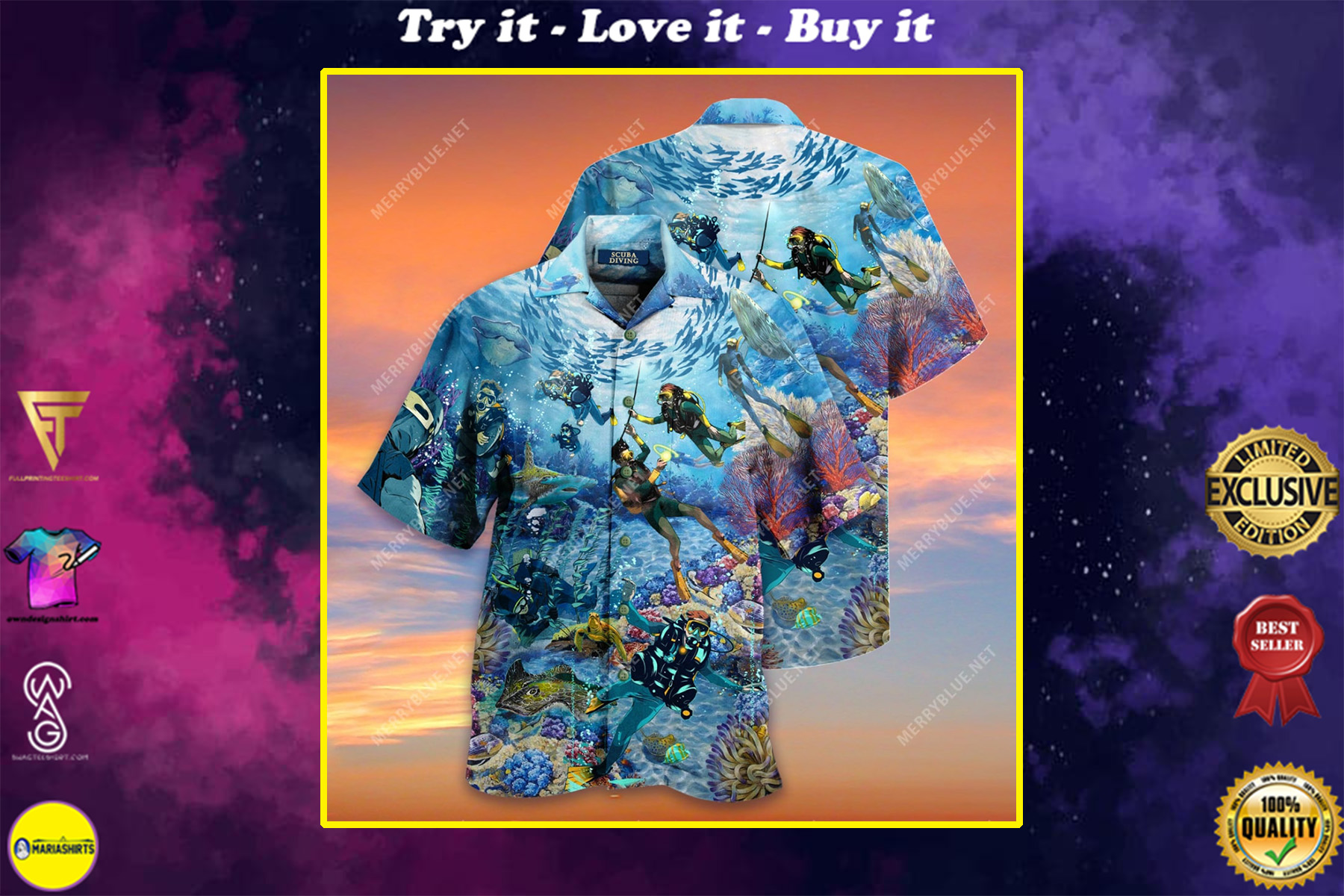 scuba diving all over printed hawaiian shirt