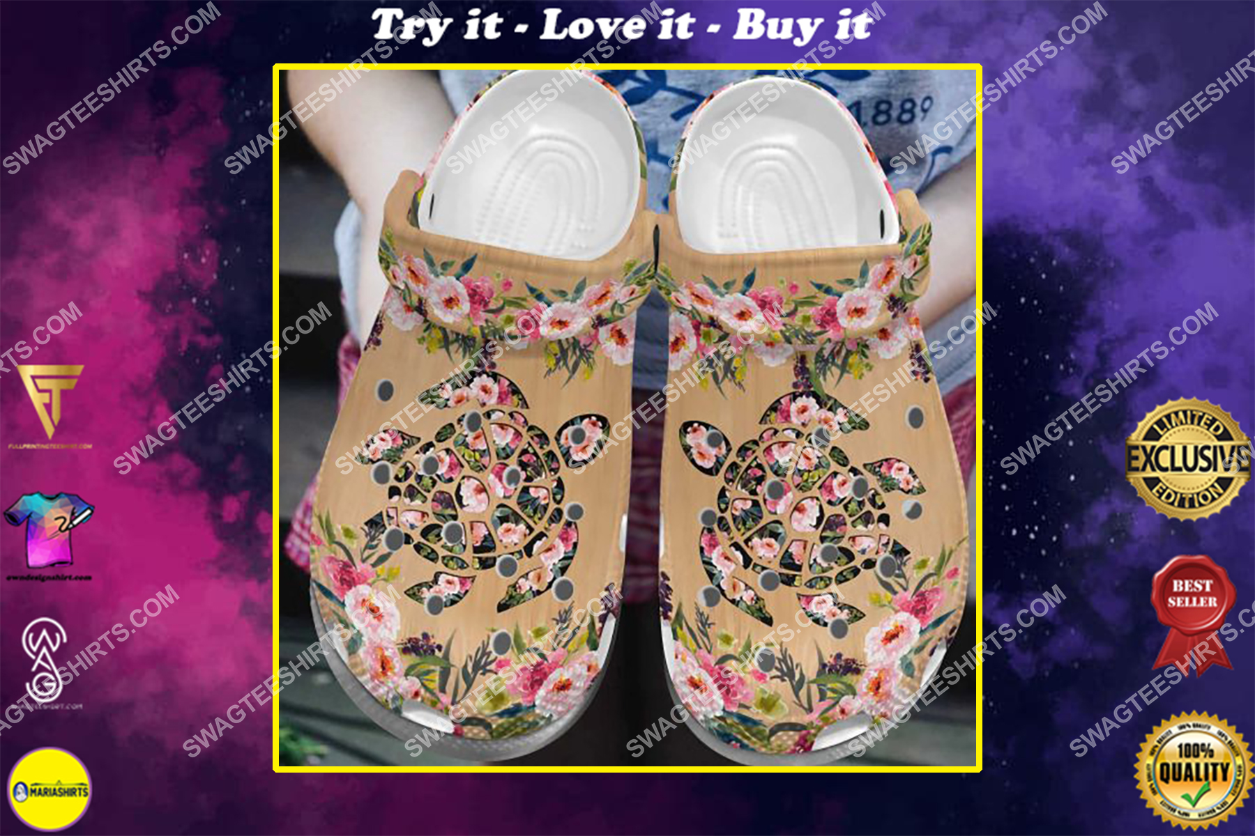 sea turtle and flower all over printed crocs