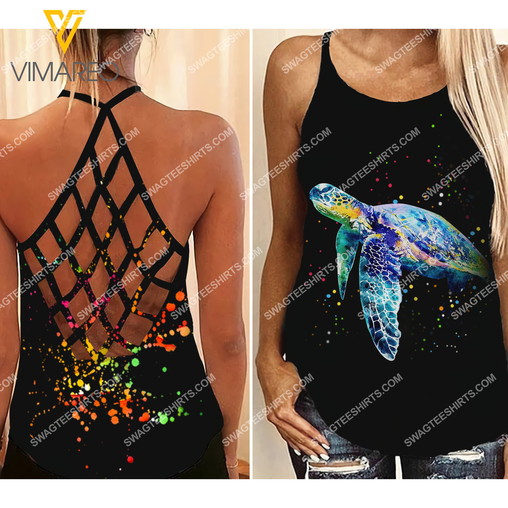 sea turtle colorful all over printed strappy back tank top 2 - Copy (2)