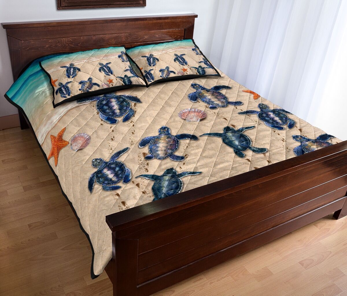 sea turtle on the beach full over print quilt 4