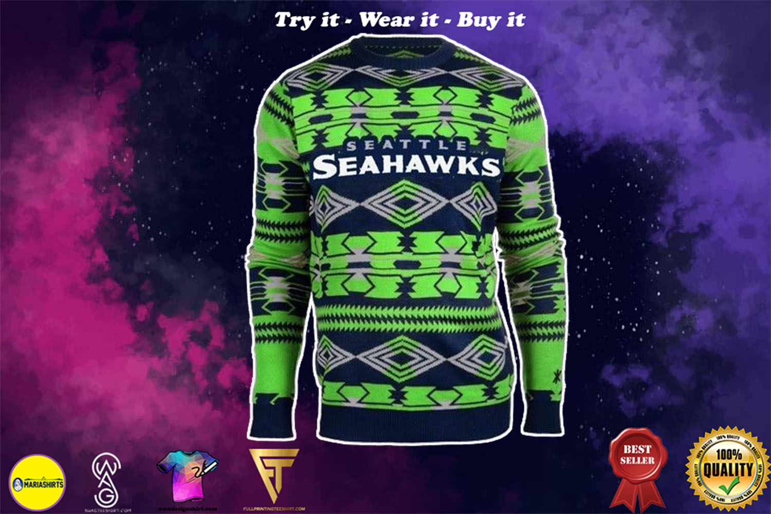 seattle seahawks aztec print ugly christmas sweater