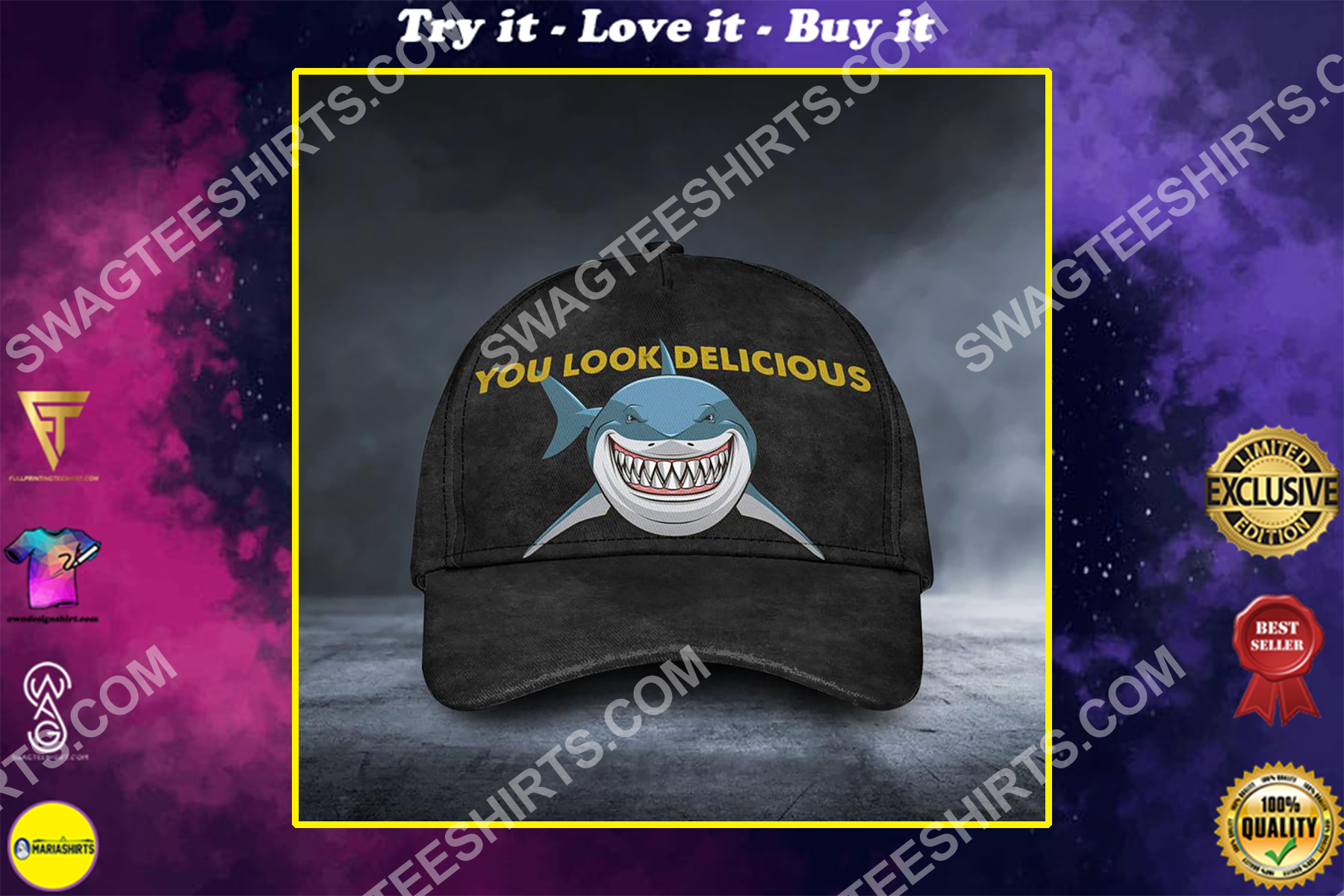 shark you should delicious all over printed classic cap