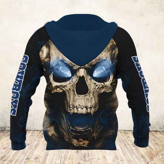 skull and dallas cowboys football team full over printed hoodie - back
