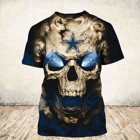 skull and dallas cowboys football team full over printed tshirt