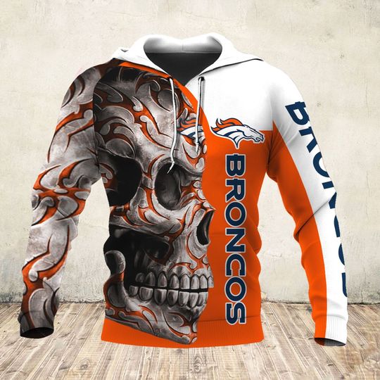 skull and denver broncos football team full over printed hoodie