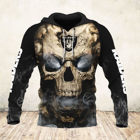 skull and las vegas raiders football team full over printed hoodie