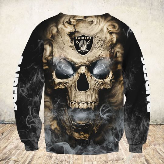skull and las vegas raiders football team full over printed sweatshirt - back