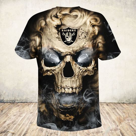 skull and las vegas raiders football team full over printed tshirt - back