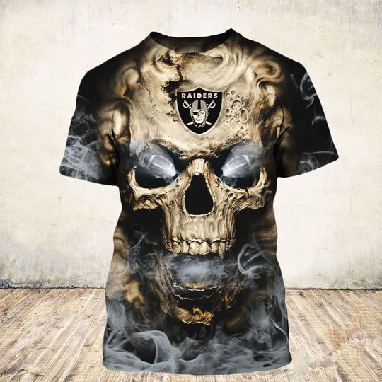 skull and las vegas raiders football team full over printed tshirt